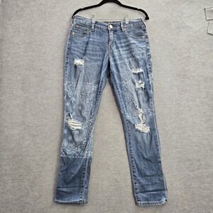 True Religion Women Jeans 26 Blue Denim Paisley Cameron Slim Boyfriend